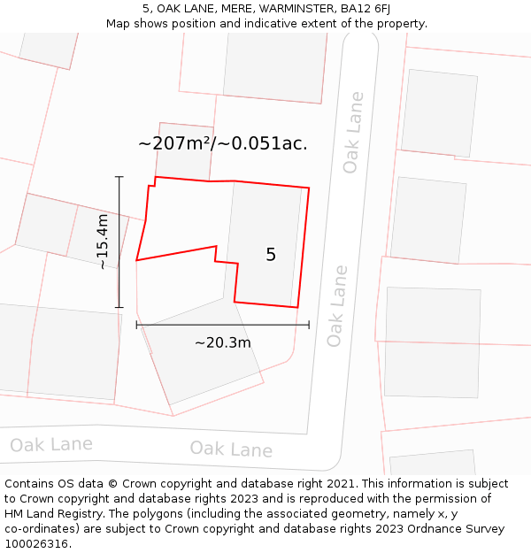 5, OAK LANE, MERE, WARMINSTER, BA12 6FJ: Plot and title map