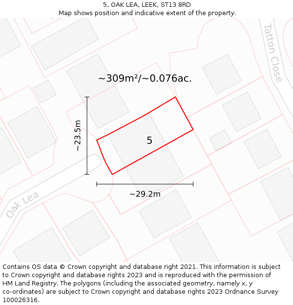 5, OAK LEA, LEEK, ST13 8RD: Plot and title map