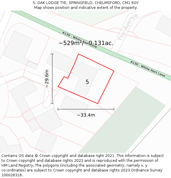 5, OAK LODGE TYE, SPRINGFIELD, CHELMSFORD, CM1 6GY: Plot and title map