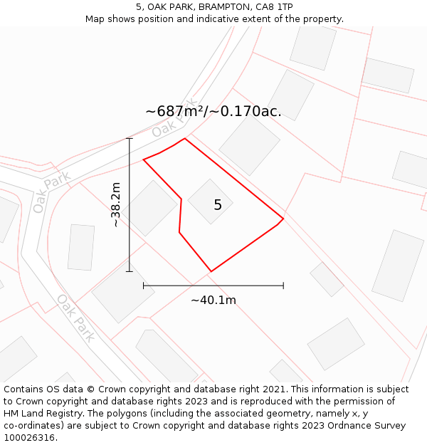 5, OAK PARK, BRAMPTON, CA8 1TP: Plot and title map