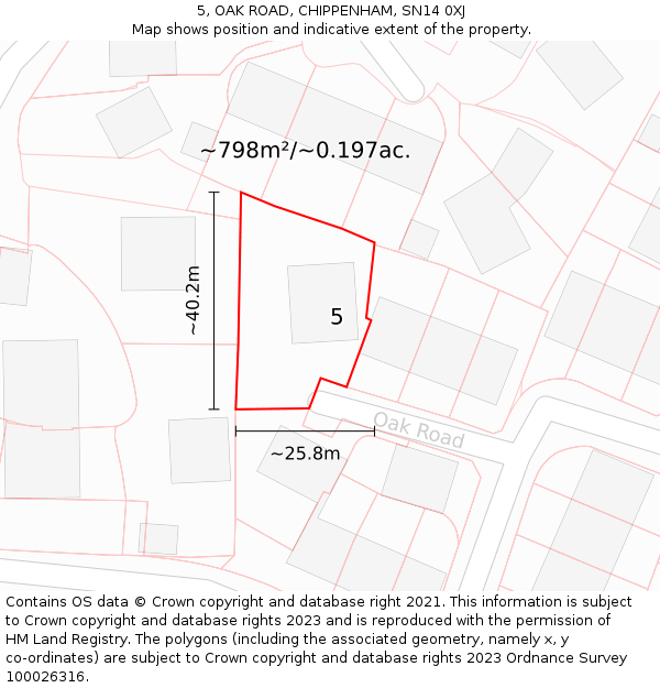 5, OAK ROAD, CHIPPENHAM, SN14 0XJ: Plot and title map