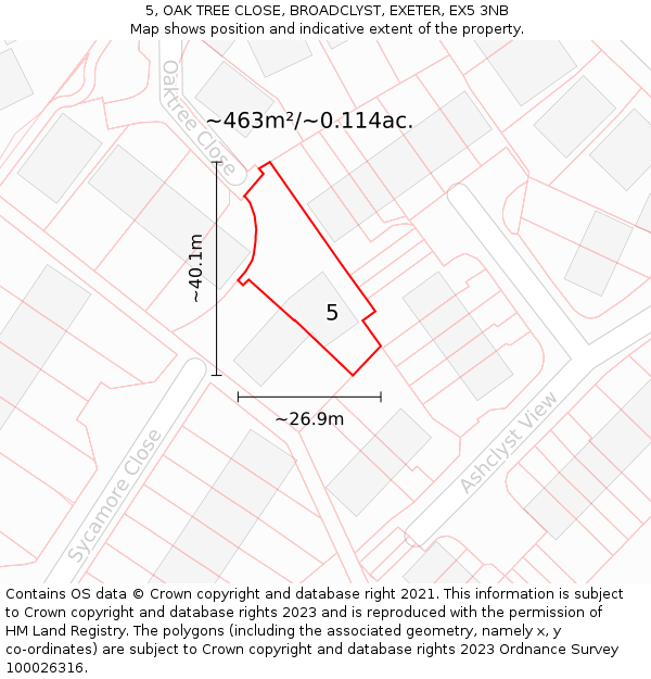 5, OAK TREE CLOSE, BROADCLYST, EXETER, EX5 3NB: Plot and title map