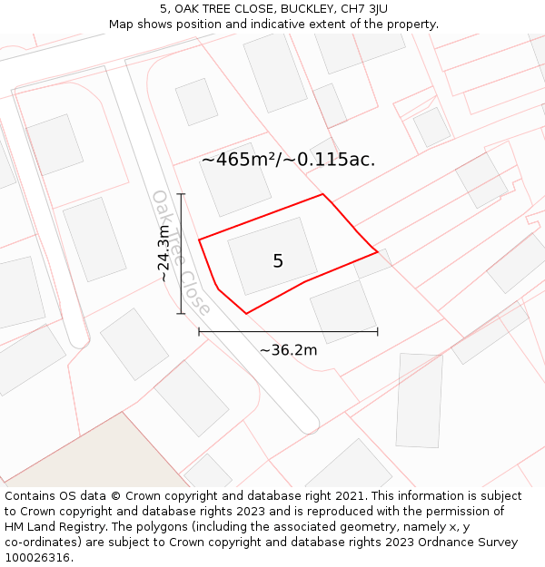 5, OAK TREE CLOSE, BUCKLEY, CH7 3JU: Plot and title map