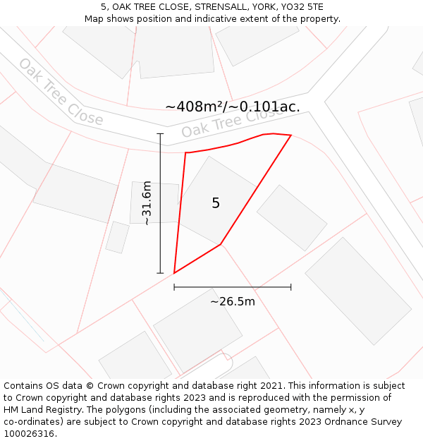 5, OAK TREE CLOSE, STRENSALL, YORK, YO32 5TE: Plot and title map