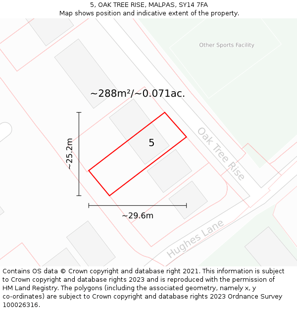 5, OAK TREE RISE, MALPAS, SY14 7FA: Plot and title map