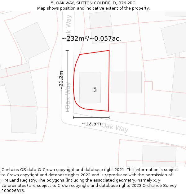 5, OAK WAY, SUTTON COLDFIELD, B76 2PG: Plot and title map