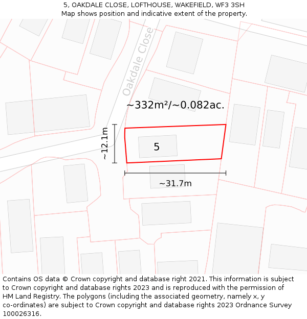 5, OAKDALE CLOSE, LOFTHOUSE, WAKEFIELD, WF3 3SH: Plot and title map