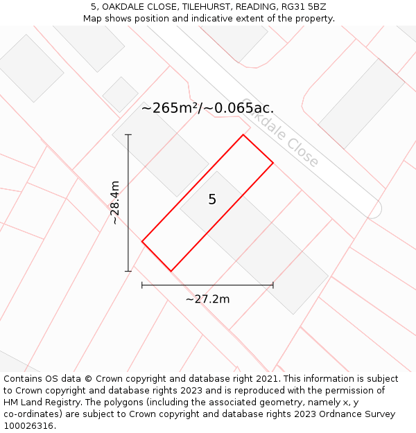 5, OAKDALE CLOSE, TILEHURST, READING, RG31 5BZ: Plot and title map