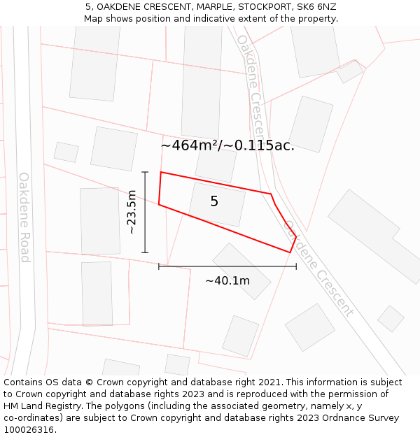 5, OAKDENE CRESCENT, MARPLE, STOCKPORT, SK6 6NZ: Plot and title map