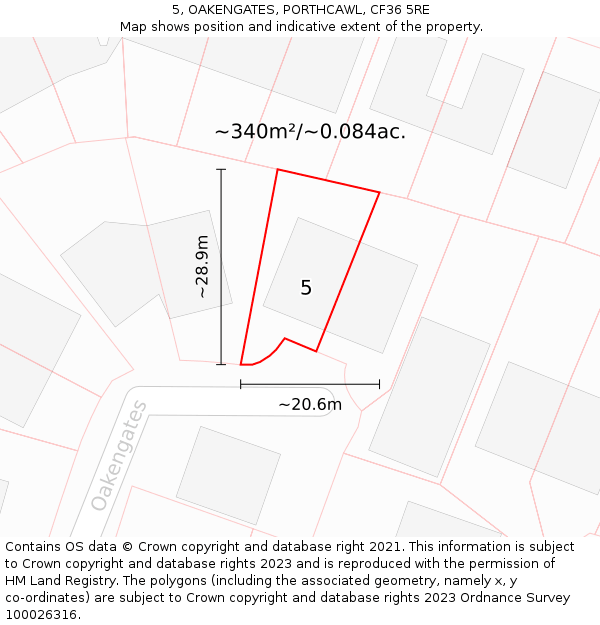 5, OAKENGATES, PORTHCAWL, CF36 5RE: Plot and title map