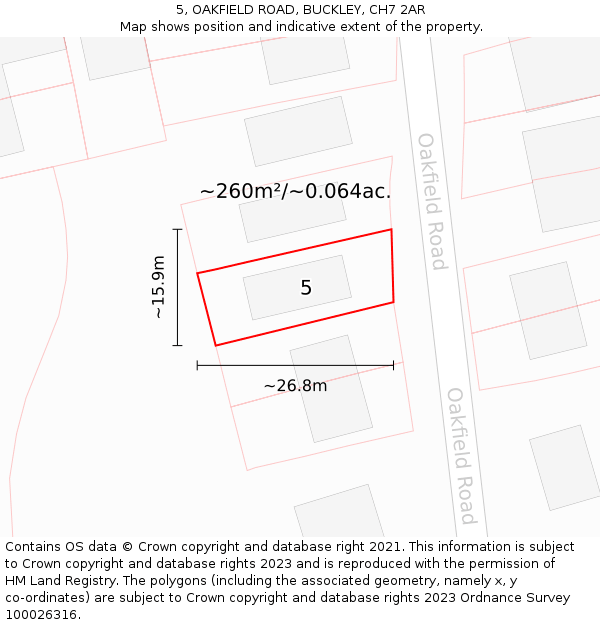 5, OAKFIELD ROAD, BUCKLEY, CH7 2AR: Plot and title map