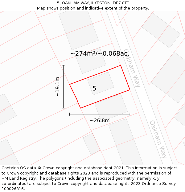 5, OAKHAM WAY, ILKESTON, DE7 8TF: Plot and title map