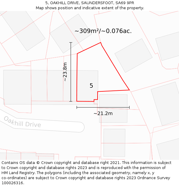 5, OAKHILL DRIVE, SAUNDERSFOOT, SA69 9PR: Plot and title map