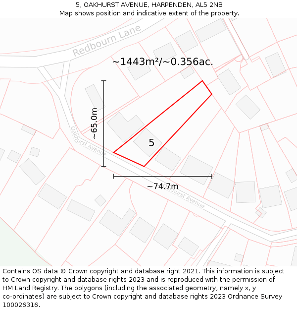 5, OAKHURST AVENUE, HARPENDEN, AL5 2NB: Plot and title map