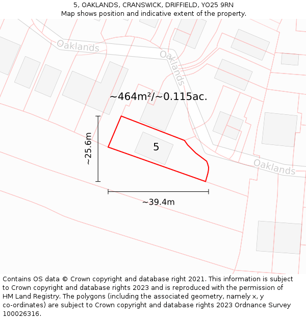 5, OAKLANDS, CRANSWICK, DRIFFIELD, YO25 9RN: Plot and title map