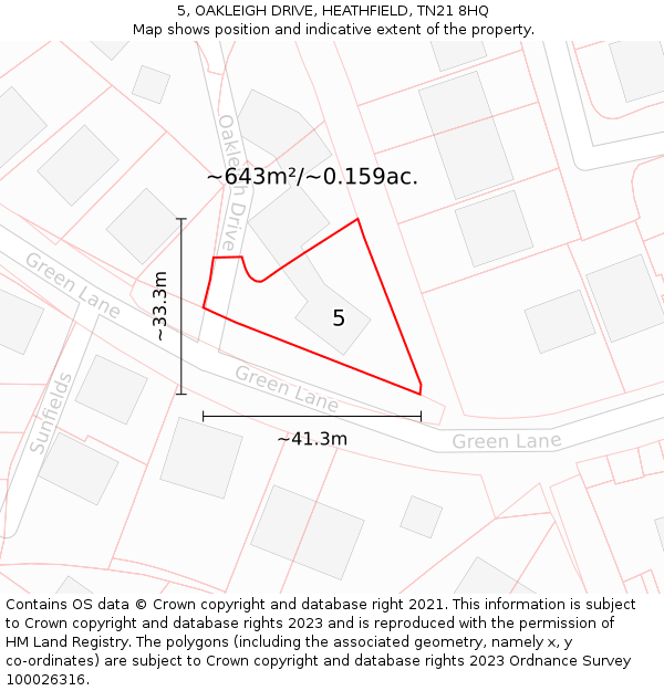 5, OAKLEIGH DRIVE, HEATHFIELD, TN21 8HQ: Plot and title map
