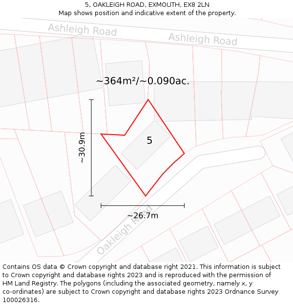5, OAKLEIGH ROAD, EXMOUTH, EX8 2LN: Plot and title map