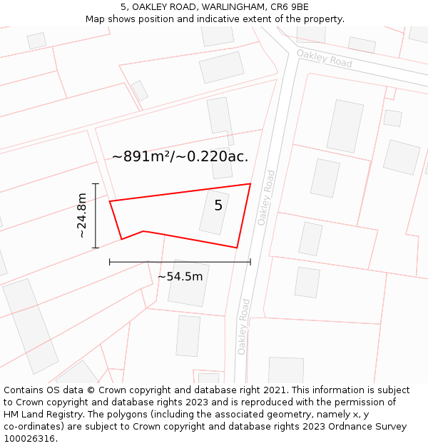 5, OAKLEY ROAD, WARLINGHAM, CR6 9BE: Plot and title map