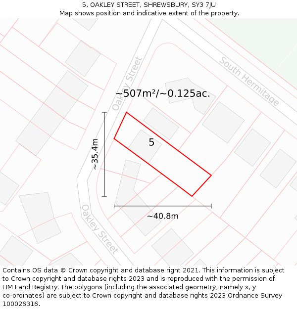 5, OAKLEY STREET, SHREWSBURY, SY3 7JU: Plot and title map