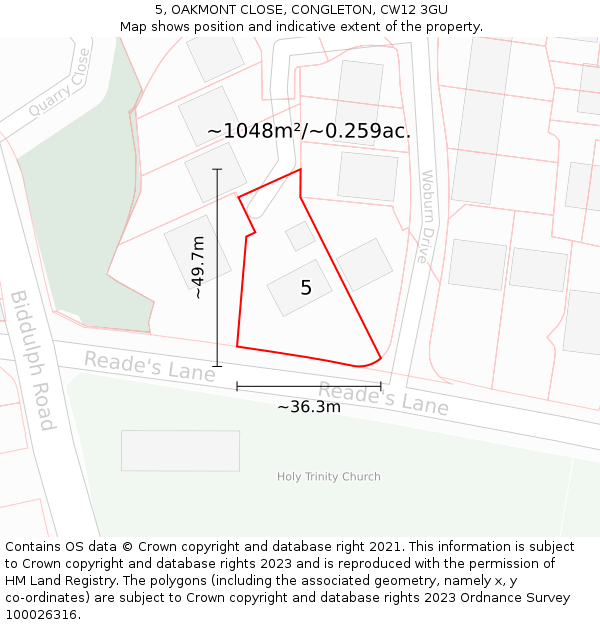5, OAKMONT CLOSE, CONGLETON, CW12 3GU: Plot and title map