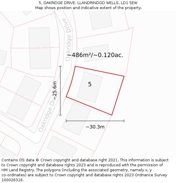 5, OAKRIDGE DRIVE, LLANDRINDOD WELLS, LD1 5EW: Plot and title map