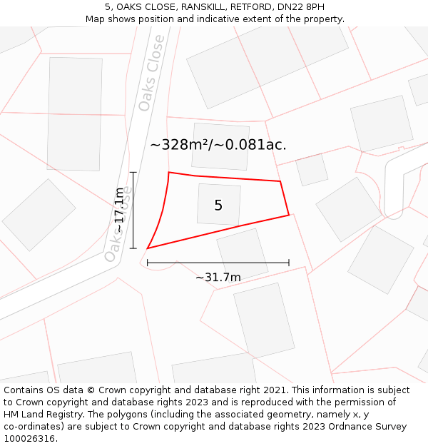 5, OAKS CLOSE, RANSKILL, RETFORD, DN22 8PH: Plot and title map