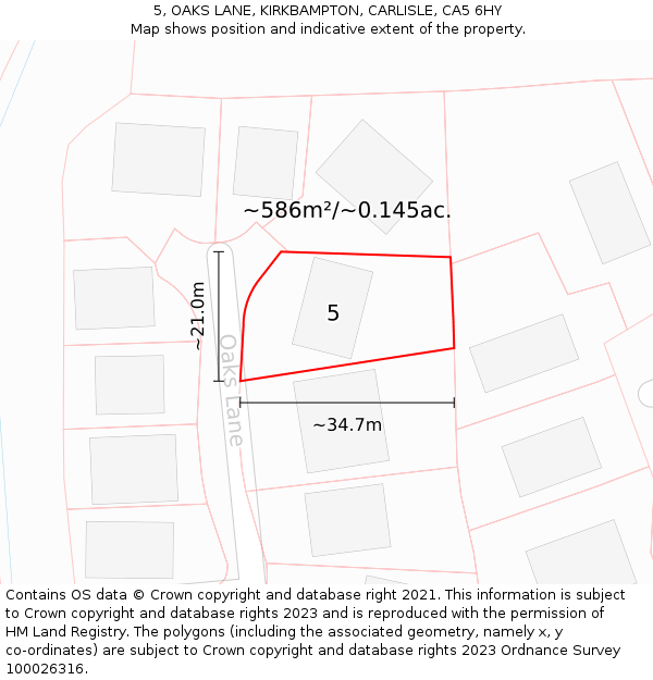 5, OAKS LANE, KIRKBAMPTON, CARLISLE, CA5 6HY: Plot and title map