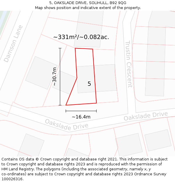 5, OAKSLADE DRIVE, SOLIHULL, B92 9QG: Plot and title map