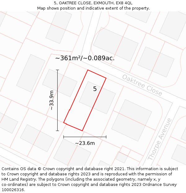 5, OAKTREE CLOSE, EXMOUTH, EX8 4QL: Plot and title map