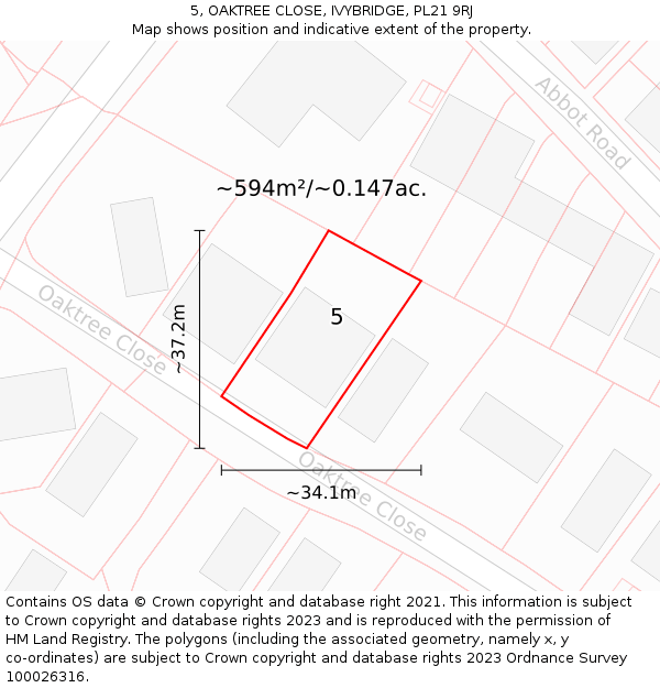 5, OAKTREE CLOSE, IVYBRIDGE, PL21 9RJ: Plot and title map