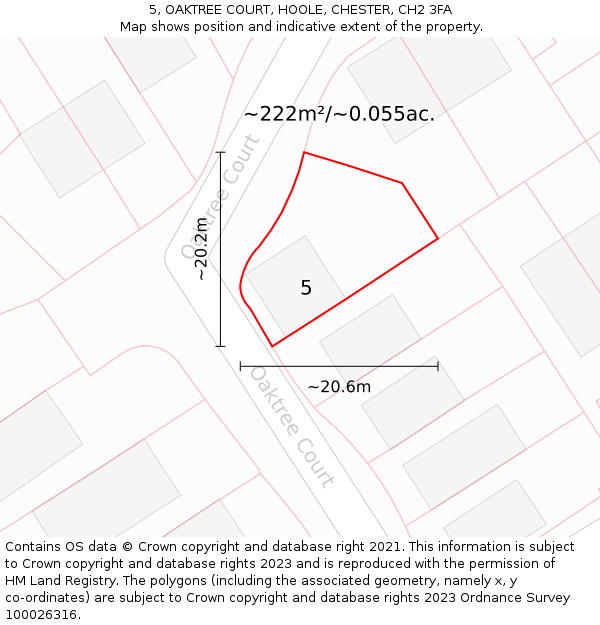 5, OAKTREE COURT, HOOLE, CHESTER, CH2 3FA: Plot and title map