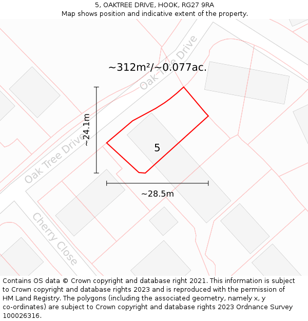 5, OAKTREE DRIVE, HOOK, RG27 9RA: Plot and title map