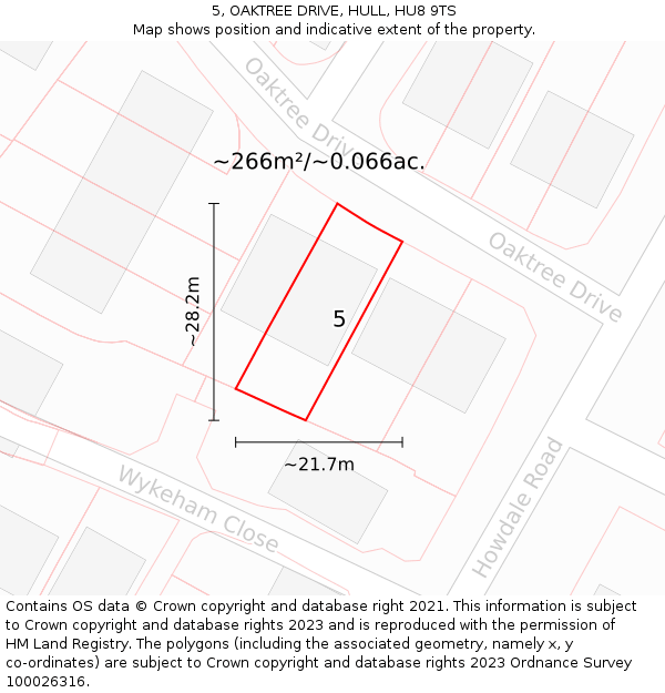 5, OAKTREE DRIVE, HULL, HU8 9TS: Plot and title map