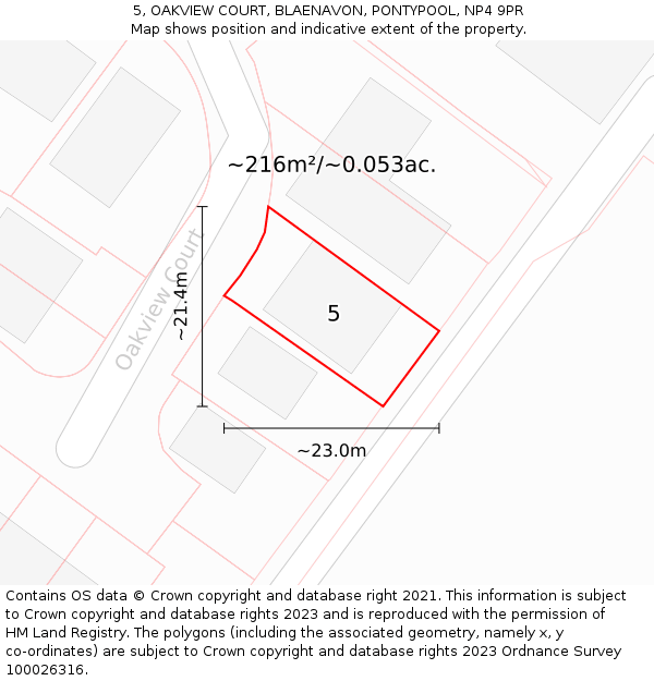 5, OAKVIEW COURT, BLAENAVON, PONTYPOOL, NP4 9PR: Plot and title map