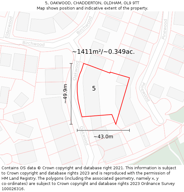 5, OAKWOOD, CHADDERTON, OLDHAM, OL9 9TT: Plot and title map