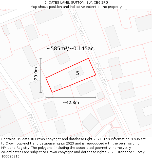 5, OATES LANE, SUTTON, ELY, CB6 2RG: Plot and title map