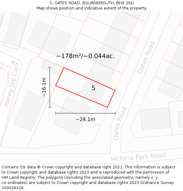 5, OATES ROAD, BOURNEMOUTH, BH9 2SD: Plot and title map