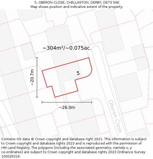 5, OBERON CLOSE, CHELLASTON, DERBY, DE73 5AE: Plot and title map