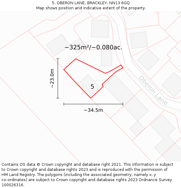 5, OBERON LANE, BRACKLEY, NN13 6GQ: Plot and title map