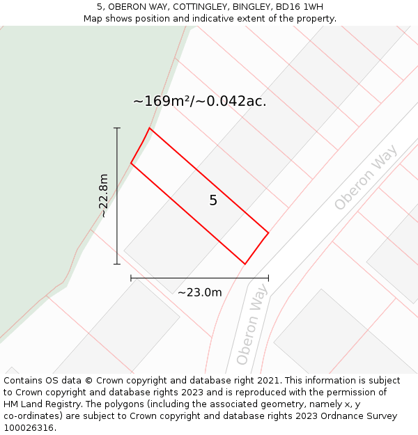 5, OBERON WAY, COTTINGLEY, BINGLEY, BD16 1WH: Plot and title map
