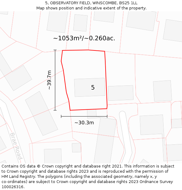 5, OBSERVATORY FIELD, WINSCOMBE, BS25 1LL: Plot and title map