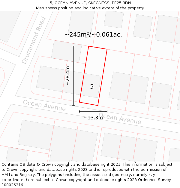 5, OCEAN AVENUE, SKEGNESS, PE25 3DN: Plot and title map