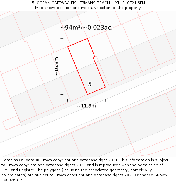 5, OCEAN GATEWAY, FISHERMANS BEACH, HYTHE, CT21 6FN: Plot and title map