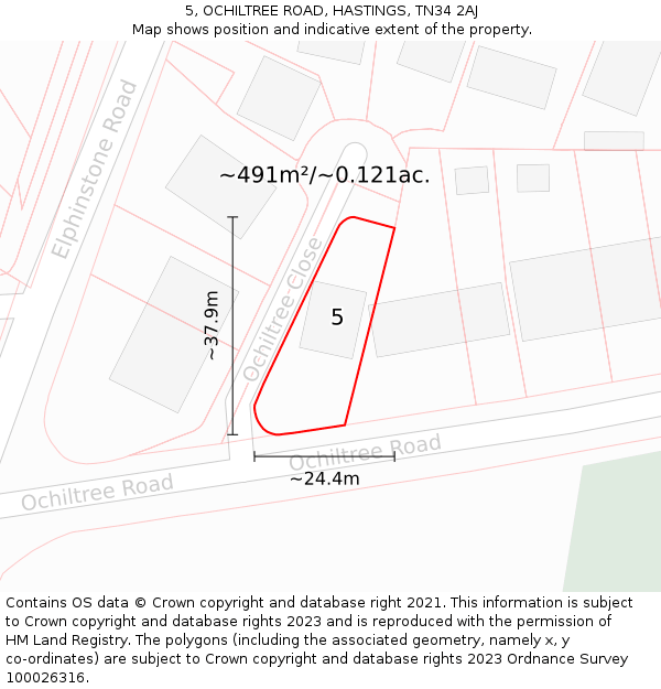 5, OCHILTREE ROAD, HASTINGS, TN34 2AJ: Plot and title map