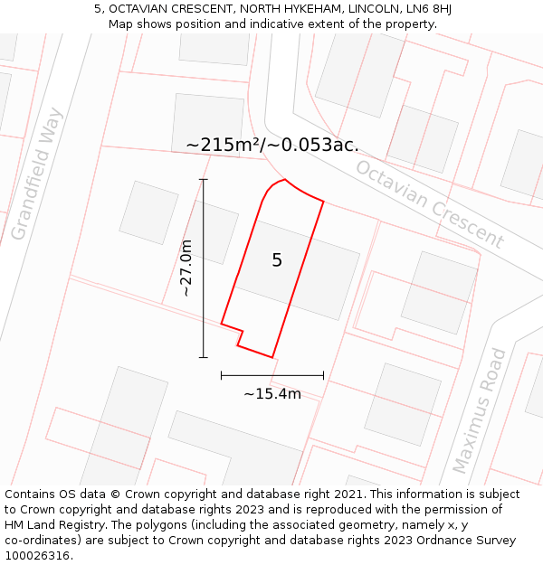 5, OCTAVIAN CRESCENT, NORTH HYKEHAM, LINCOLN, LN6 8HJ: Plot and title map