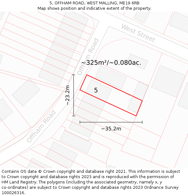 5, OFFHAM ROAD, WEST MALLING, ME19 6RB: Plot and title map