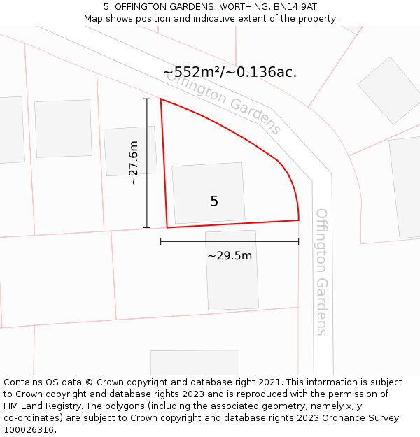 5, OFFINGTON GARDENS, WORTHING, BN14 9AT: Plot and title map