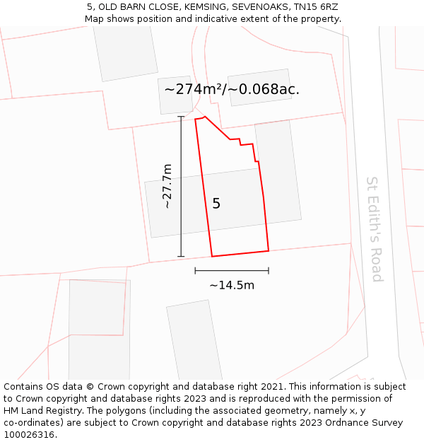 5, OLD BARN CLOSE, KEMSING, SEVENOAKS, TN15 6RZ: Plot and title map