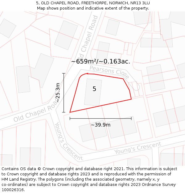 5, OLD CHAPEL ROAD, FREETHORPE, NORWICH, NR13 3LU: Plot and title map
