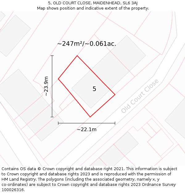5, OLD COURT CLOSE, MAIDENHEAD, SL6 3AJ: Plot and title map